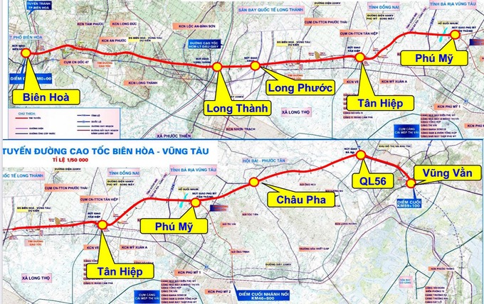 Sơ đồ toàn tuyến cao tốc Biên Hòa