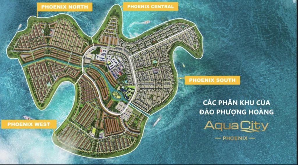 Mặt bằng tổng thể  các phân khu Aqua City  Đảo Phượng Hoàng 